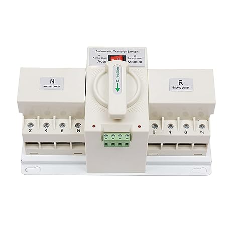 110V 4P 63A Dual Power Automatic Transfer Switch Dual Power Generator Changeover Switch 50HZ/60HZ (4P 63A White)