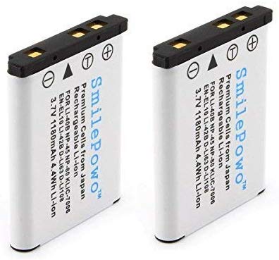 SmilePowo 2 Pack Batteries for LI-42B, LI-40B, NP-45, NP-80, EN-EL10, KLIC-7006, D-LI63, D-LI108, Olympus Stylus 1070, 1200, 7000, 7040, Tough 3000, TG-310, VR310, Digital Camera Light-compensating