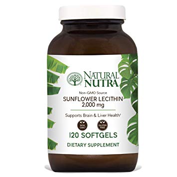 Natural Nutra Sunflower Lecithin 2000 mg, Phosphatidyl Choline, Non-GMO, Soy Free, Gluten Free, Premium Quality, Recyclable Glass Bottles, 120 Softgels