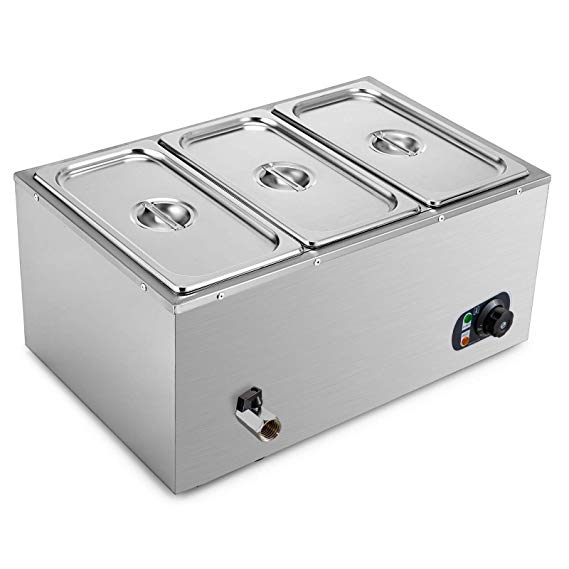 VEVOR 110V 3 Commercial Food Warmer 850W Electric Steam Table 15cm/6inch Deep Stainless Steel Bain Marie 7Quart/Pan for Buffet Catering, Sliver