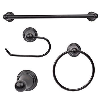 4 Piece Bathroom Accessory Set by Exquisite | Classic Design, Includes 18” Towel Bar, Towel Ring, Robe Hook, And Single Post Toilet Paper Holder, Oil Rubbed Bronze Finish