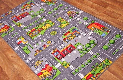 Children's Play Village Mat Town City Roads Rug 100cm x 165cm (3ft 3" x 5ft 5")