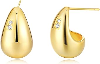 Chunky Gold Hoop Earrings for Women Lightweight Teardrop Dupes Earrings 925 Sterling Silver Post Large Drop Earrings Gold Plated Waterdrop Earrings Trendy Jewelry for Women