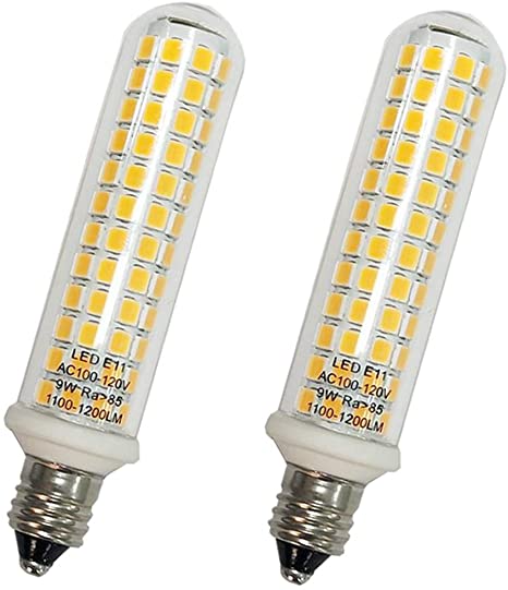 All-New E11 LED Bulbs, E11 Light Bulbs Equivalent 100W Halogen Bulbs, 9W Warm White 110V/120V Mini Candelabra Base Replace JD T4/T3 Type Clear E11 Led Light Bulb,Dimmable 1100 Lumens （2 Pack）