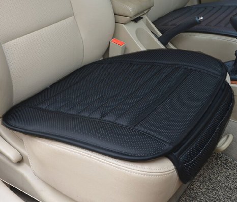 EDEALYN Four Seasons General PU Leather Bamboo Charcoal Breathable Comfortable Car Interior Seat Cushion Cover Pad Mat for Auto Car Supplies Office Chair (Black)