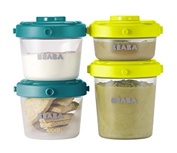 BEABA Clip Containers, Set of 6, 2oz & 4 oz for snacks and baby food, Peacock