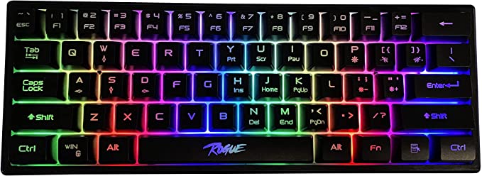 ROGUE Silent 60% Gaming Keyboard, RGB Backlit Ultra-Compact Mini Keyboard, Quiet Ergonomic Water-Resistant Mechanical Feeling Keyboard for PC, MAC, PS4, Xbox ONE