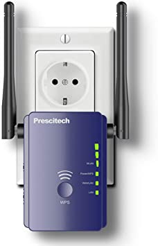 Coredy WLAN Verstärker, Prescitech E300 Mini WLAN Repeater Signal WLAN Verstaerker (300 Mbit/s, 2 LAN-Ports, WPS, kompatibel mit Allen WLAN Geräten, Geeignet für Deutschland)