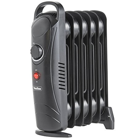 VonHaus Mini Oil Filled Radiator 6 Fin, 800W, Black – H38cm x W14cm x L28cm - Lightweight with Adjustable Thermostat