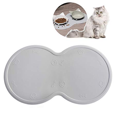 Dog Cat Bowl Mat, Pet Food Mat, Pet Food Tray, Dog Placemat, FDA Silicone Dog Feeding Mat, Non-Stick Food Pad Water for 2 Bowls Dog Dish Mat, Dog Placemats for the Floor Approved Waterproof Easy Clean