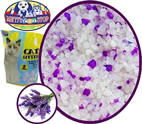 Matty's Pet Stop Crystal Silica Non Clumping Cat Litter with Lavender Scented Odor Control, 8 Pounds