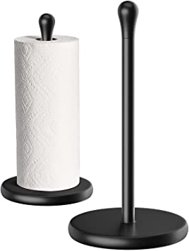 Paper Towel Holder Stand, Paper Towel Stand Storage, Paper Towel Roll Dispenser Holders Black with Resin Base, Fits Standard and Jumbo Sized Paper Towel for Kitchen Bathroom, Heavy Weight