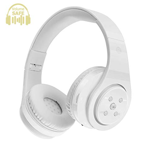 Kids Wireless Bluetooth Headphones - Safe Volume Limited 85dB Kids Over Ear Headphones,Long Playing Time,SD Card Slot,Stereo Sound,Compatiable for Ipad Cellphone Pc Tablet Kindle-Tekcol (White)