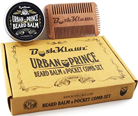 Urban Prince Beard Balm Conditioner and 4Klawz Pocket Beard Comb Gift Set Bundle