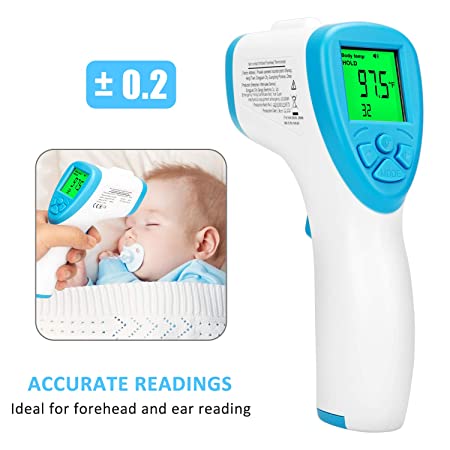 Forehead Thermometer Infrared Non-Contact Thermometer Medical Digital Temperature Gun for Baby Adult Child Accurate Instant Reading with Fever Alarm CE, FCC & FDA Approved