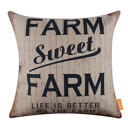 LINKWELL 18x18 inches Vintage Farmhouse Farm Sweet Farm Burlap Pillowcase Throw Cushion Cover (CC1291)