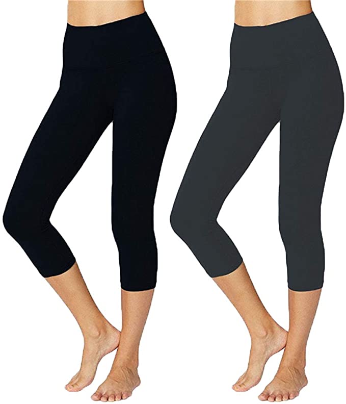 we fleece High Waist Ultra Soft Athletic Sport Women's Leggings - Tummy Workout Slimming 2/3 Pack of Capri Yoga Pants