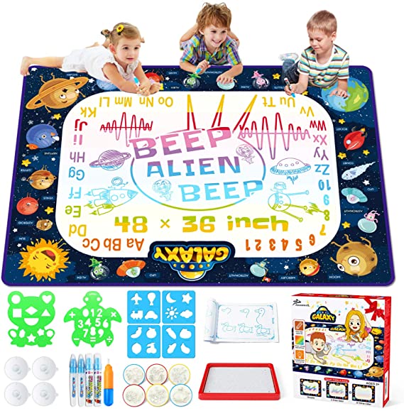 Jasonwell Aqua Magic Doodle Mat Toys for 2 3 4 5 6 7 8 Year Old Boys Girls Mess Free Water Doodle Drawing Pad Painting Pad Birthday Gift 120 x 90cm