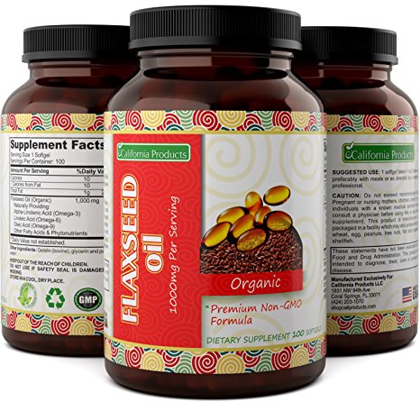 Natural And Pure Flaxseed Oil Softgels - Helps Relieve Constipation And Keeps The Digestive System Healthy - Weight Loss Supplements - Potent Source Of Omega 3   Oleic Acid By California Products
