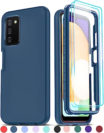 LeYi for Samsung Galaxy A03s Phone Case with [2 x Tempered Glass Screen Protector], Full-Body Shockproof Soft Liquid Silicone Hybrid Protective Cover Case for Galaxy A03s Blue