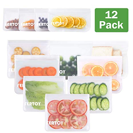 FERTOY Reusable Storage Bags, 12 Pack Leakproof Freezer Bags(8 Reusable Sandwich Bags & 4 Reusable Snack Bags) Extra Thick Ziplock Lunch Bag for Sandwiches, Snacks, Cosmetics, Lunch, Home, Travel