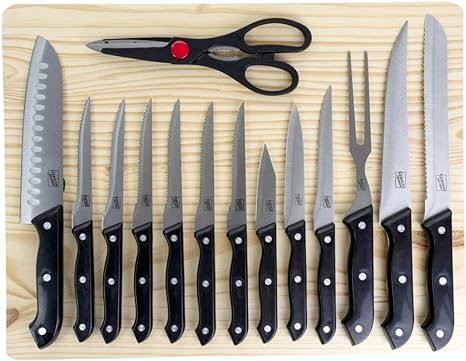 Gibson Home Wildcraft 15 Piece Stainless Steel Cutlery Set with Pine Wood Cutting Board