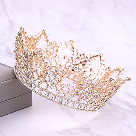 Penxina Vintage Crystal Rhinestone Bridal Wedding Crown Princess Queen Royal Tiara for Women Prom Gold