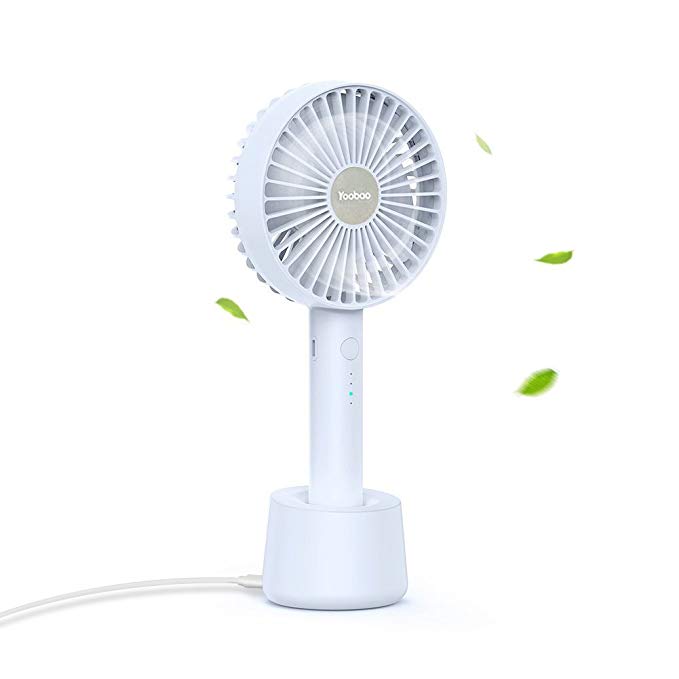 Yoobao Mini Handheld Fan Portable USB Fan Small Table Desk Personal Fan, Rechargeable Battery Operated, 3 Speed, Stand Charging Base for Office Desktop Home Cooling Outdoor Travelling Camping - Blue