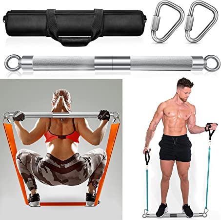 DASKING Fitness Bands Bar, Resistance Bands, Detachable Exercise Bar, Exercise Bands, Powerlifting Fitness Bar, Silver, (Maximum Load 500 lbs), for Strength Training, Fitness Training