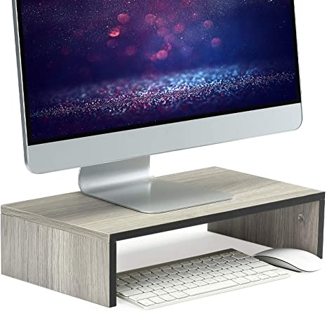 Knodel Wood Monitor Stand Riser, Laptop Printer Stand, Wood Desk Organizer, Desktop Screen Riser with Storage Design, Computer Monitor Stand (1 Tier, Gray)