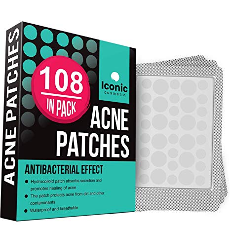 ICONIC Acne Pimple Healing Patch - Absorbing Cover, Invisible, Blemish Spot, Hydrocolloid, Skin Treatment, Facial Stickers, Two Sizes, Blends in with skin (108 Patches)