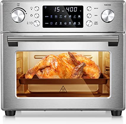 R.W.FLAME 26.4QT Air Fryer Oven, 2 in 1 Toaster Oven Air Fryer Combo, Stainless Steel Rotisserie Air Fryer with Rotisserie & Dehydrator, Countertop Toaster Ovens for Family