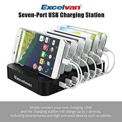 Excelvan Multi-Device USB Charging Station [Quick Charge 3.0] Universal Desktop Tablet & Smartphone Multi-Device Hub Charging Dock for iPhone, iPad, Galaxy, Tablets (7 Ports)