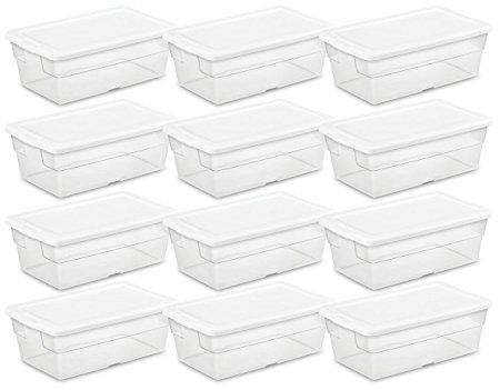 Sterilite 16428012 6 Quart/5.7 Liter Storage Box, White Lid with Clear Base (Pack of 12)