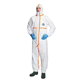 Dupont Tyvek 800J Hazmat Suit, CE Certified Cat-III Type 3/4/5/6 Coverall Suit for Biohazard Chemical Protection with Sealed Bag, Elastic Wrists, Ankles, and Hood, White, 2XL, Pack of 1