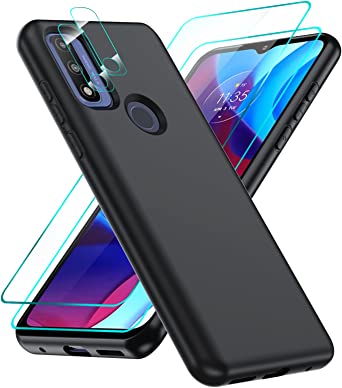 LeYi for Moto G Pure Phone Case, Motorola Pure G Case with [2 Pack] Tempered Glass Screen Protector & Camera Lens Protector, Liquid Silicone Slim Silky-Soft Protective Case for Moto G Pure, Black