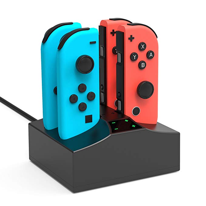 Joy-Con Charging Station Stand for Nintendo Switch 4 in 1 USB Powered Switch Charger Dock Station with Individual LED Indication Nintendo Switch Charger for Nintendo Switch Joycon Controllers-Black