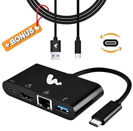 USB Type C (usb-c) Multiport Hub Adapter to HDMI 4K UHD / Ethernet (RJ45) / USB 3.0 / Type-C (usb c) by miaim