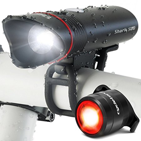 Cycle Torch Shark 500 USB Rechargeable Bike Light Set- FREE LED Tail Light INCLUDED - 500 Lumens - Fits ALL Bikes, Hybrid, Road, MTB, Easy Install & Quick Release ...