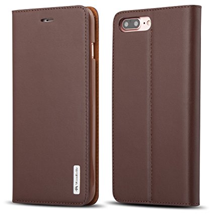 iPhone 7 Plus case,WenBelle [Genuine Leather] Slim Fit,Stand Feature,Premium Protective Case Wallet Flip Cases for Apple iPhone 7 Plus (Brown)