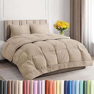 Full Size, Cream Alternative Down Comforter - Warm and Lightweight - Luxury and Breathable Hotel Quality Bedding Set - All Season Fluffy and Cozy Oversized Cooling Microfiber Duvet Insert Comforter