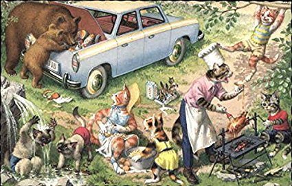 Bears Raid the Cats' Barbeque Original Vintage Postcard