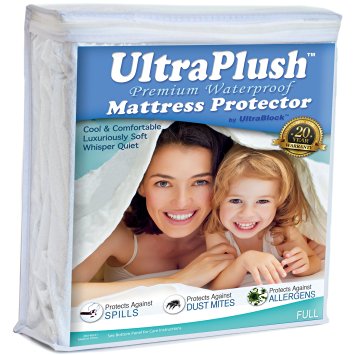 UltraPlush Premium Full Size Waterproof Mattress Protector - Super Soft Quiet Cover