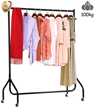 DOSLEEPS Clothes Rails Clothing Rail on Wheels Metal Heavy Duty Carment Hanging Rack Coat Display Stand For Bedroom, Living Room (4ft)