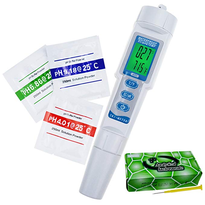 pH EC Temperature Meter Waterproof Water Quality Tester Monitor Pen Type Acidometer Drink Water Quality Multi-Parameter, hydroponics, pools, spa (Pen Type EC PH meter)