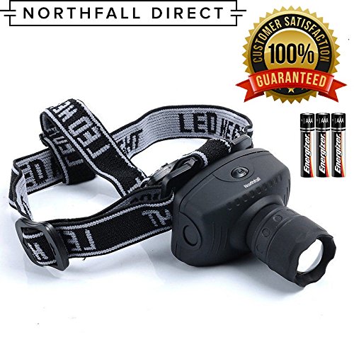 LED Headlamp by Northfall Direct - Ultra-Bright Flashlight for Camping Hiking Running Safety and Work Comfortable and Lightweight - Batteries Included - Lifetime Warranty