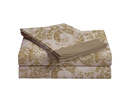 United Linens contemporary printed-High Quality Microfiber-Sheet Sets(Gold,Full, 4 piece set ) Luxurious-Best Value-Beddings-Sale