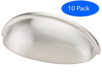 AVIANO Satin Nickel Cabinet Hardware Bin Cup Drawer Handle Pull - 3" Inch (76mm) Hole Centers - 10 Pack