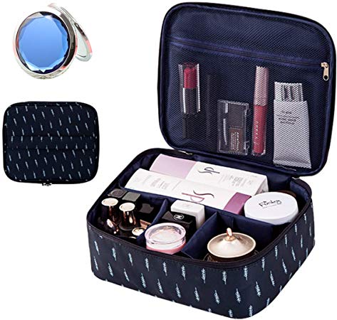 OrgaWise Makeup Bag Travel cosmetic bag portable storage bag portable travel makeup bag for lady mini cosmetic organizer wash bag(B-Navy Feather)