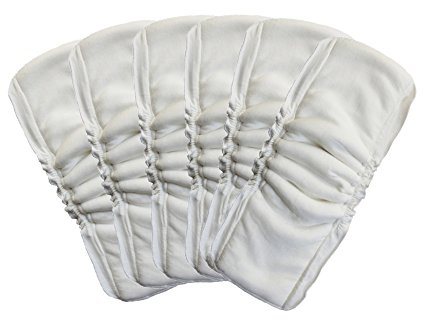 Waterproof Baby Cloth Diaper Liners 5 Layers Bamboo Insert Antibacterial (6 Packs, White)